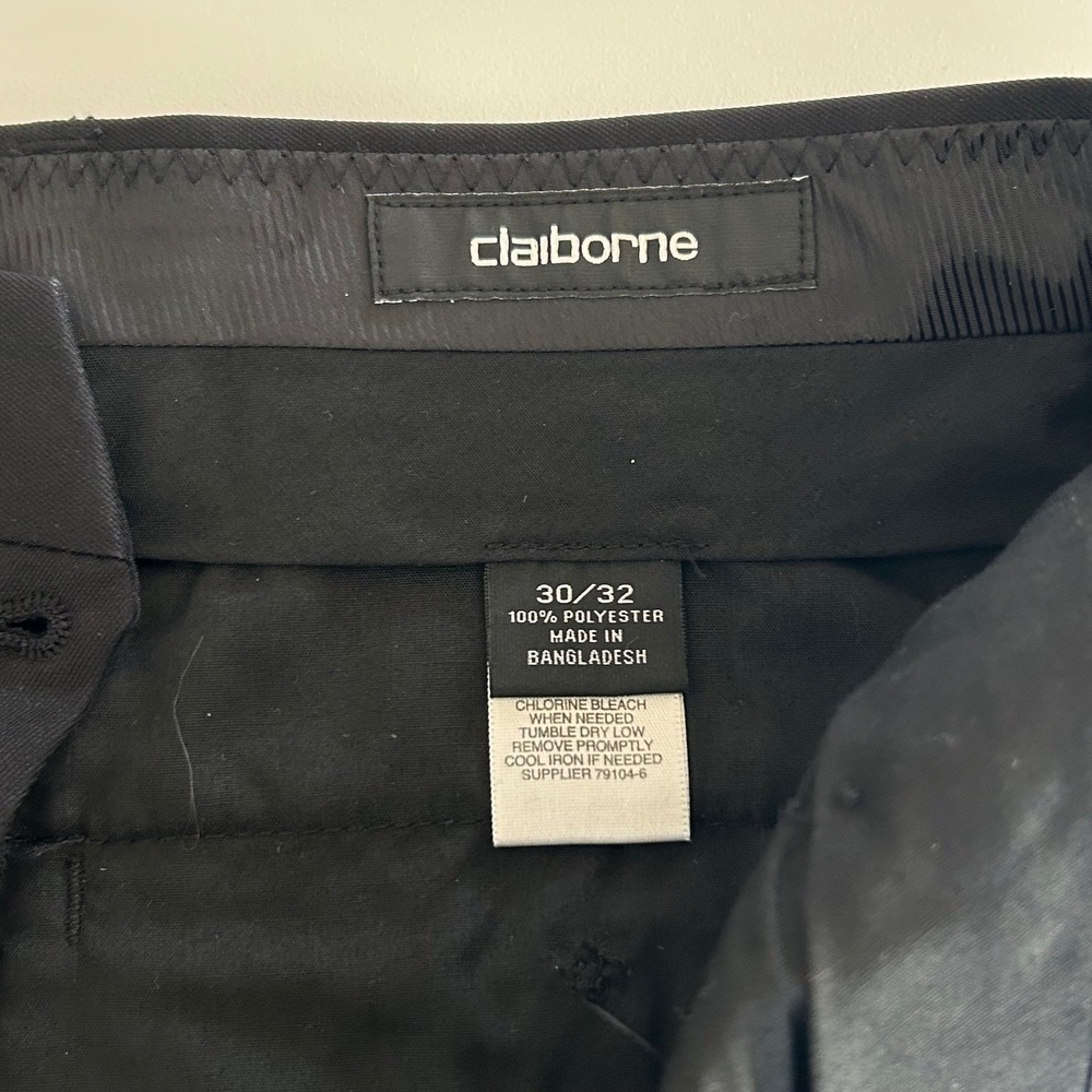 Mens Classic Dress Pants Black Flat Front Straight Leg Claiborne 30x32 - Picture 3 of 8